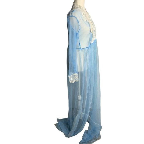 Sheer Mesh Floor Length Tulle Robe S Blue Lingerie Maternity Shoots Photography - Picture 3 of 6